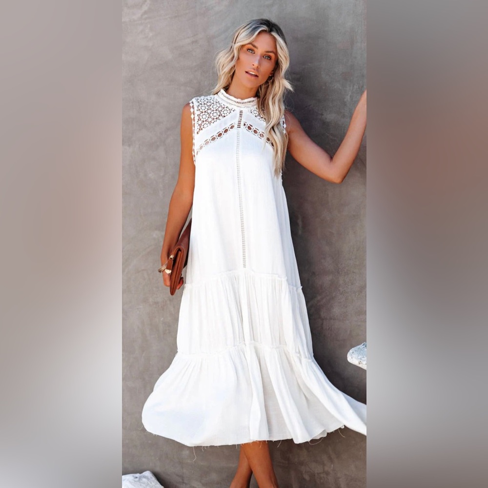 ☀️🔥 Vici Gorgeous Boho CROCHET LACE MIDI DRESS - OFF WHITE